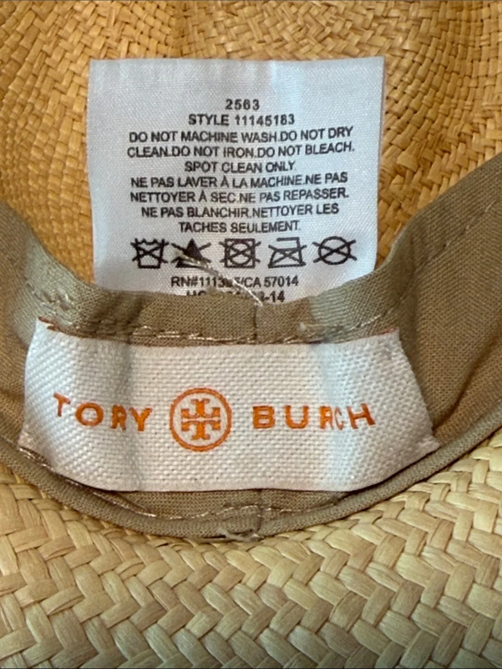 Tory Burch Women’s Straw Panama Fedora Hat,Navy Blue Grosgrain Ribbon,Gold Logo